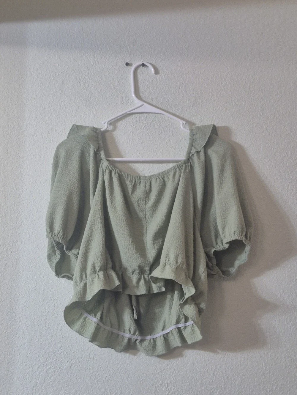 SHEIN Sage Green Ruffled Crop Top and Shorts Set
